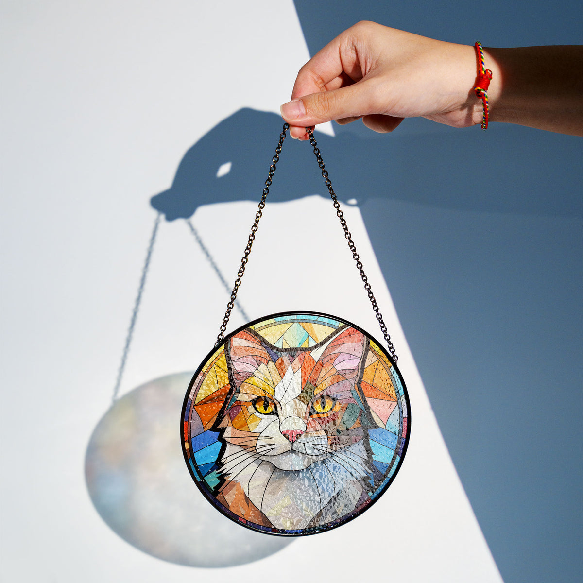 Celestial Cat Stained Glass Window Hanging Suncatcher