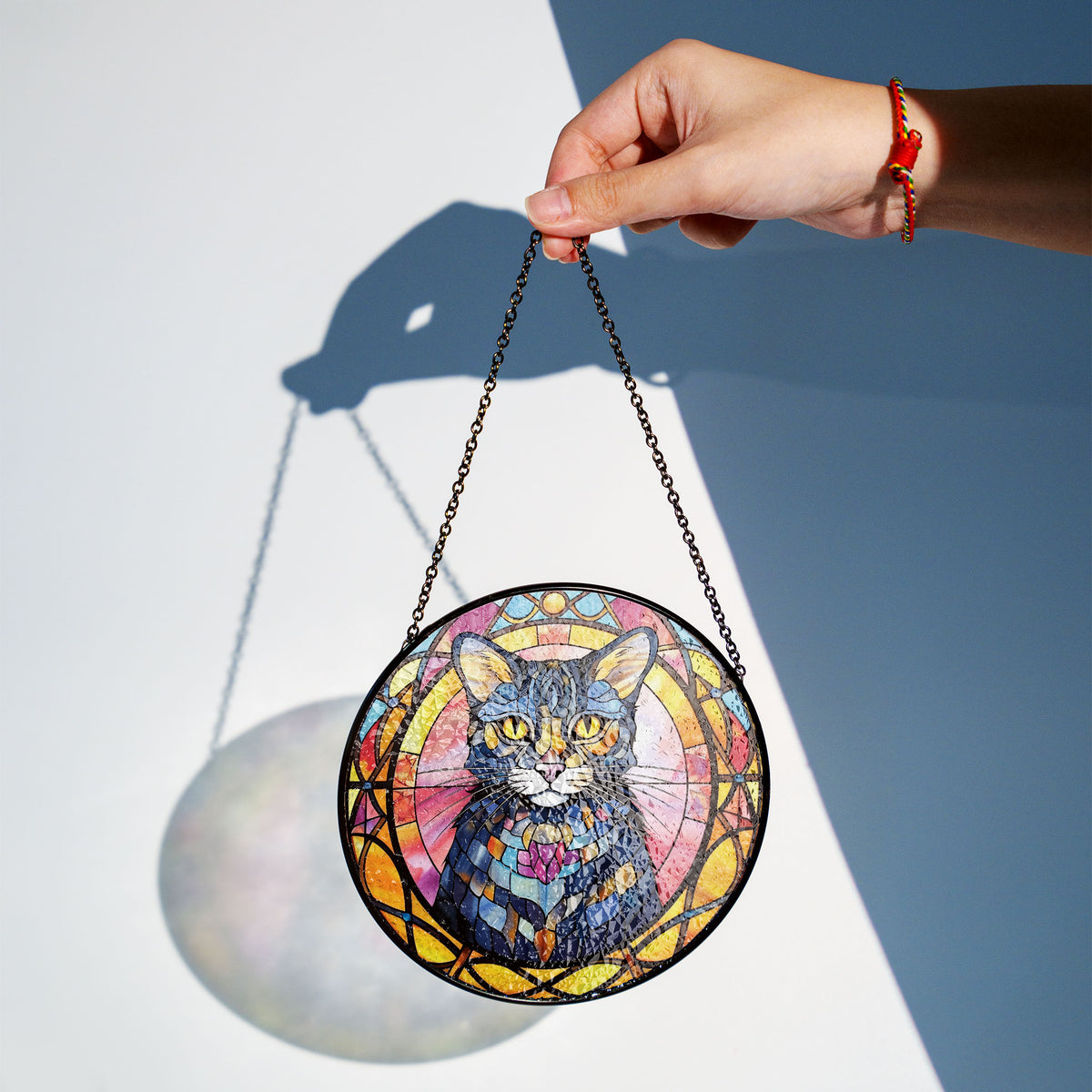 Gleaming Whiskers Stained Glass Window Hanging Suncatcher