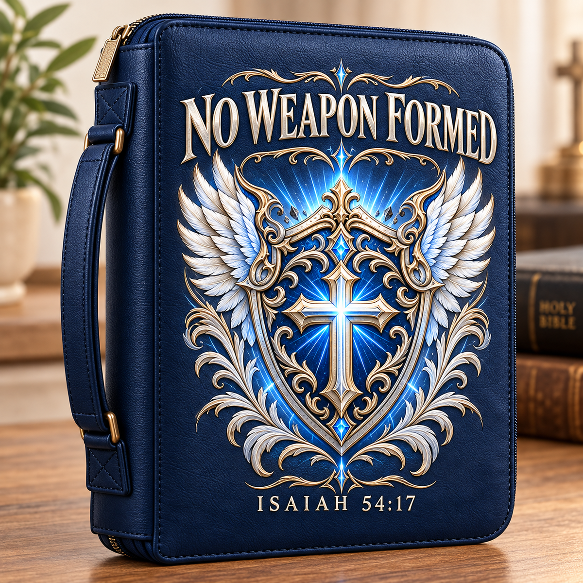No Weapon Formed – Heavenly Shield Navy Blue Bible Cover