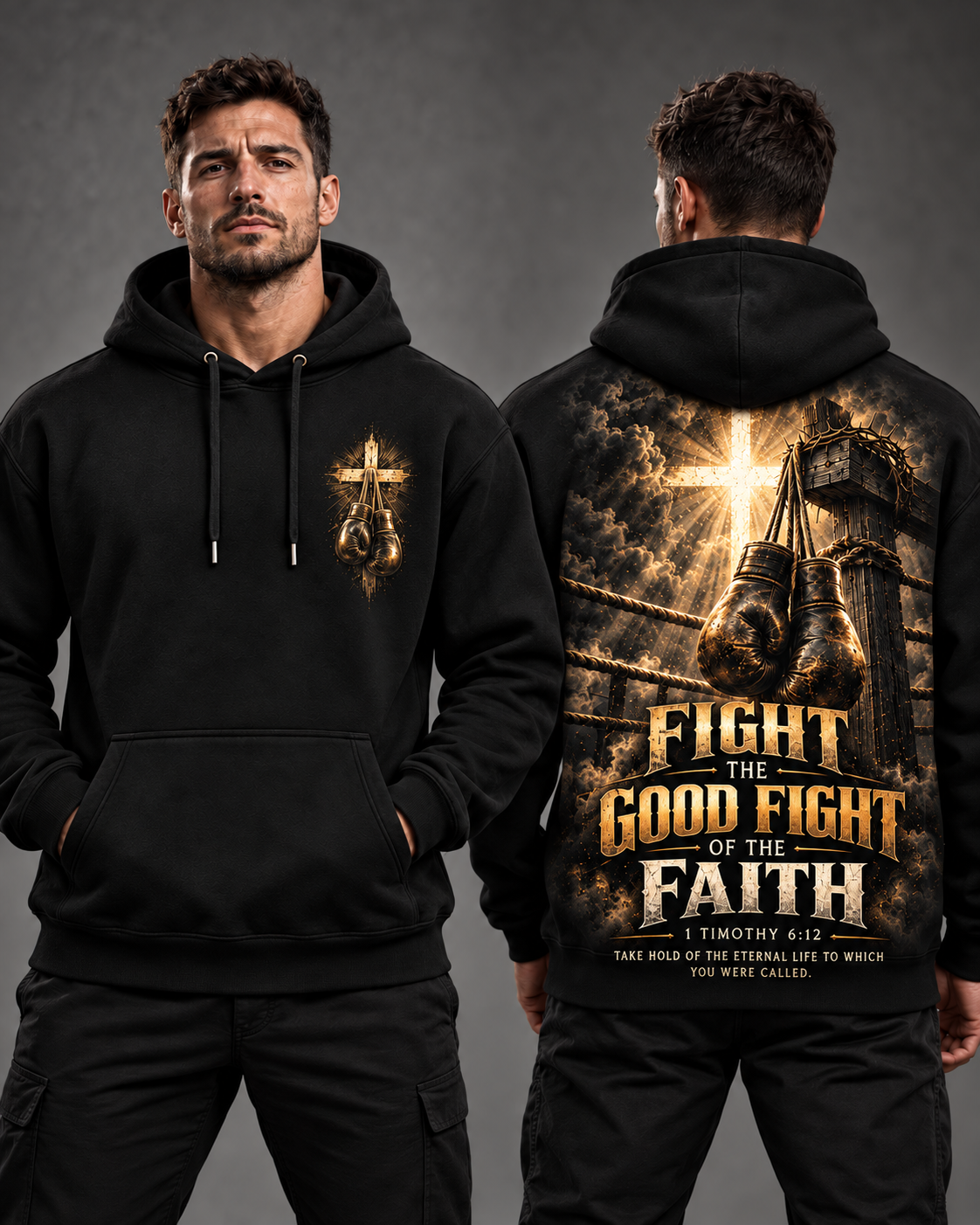 Fight the Good Fight – Golden Victory Black Christian Hoodie