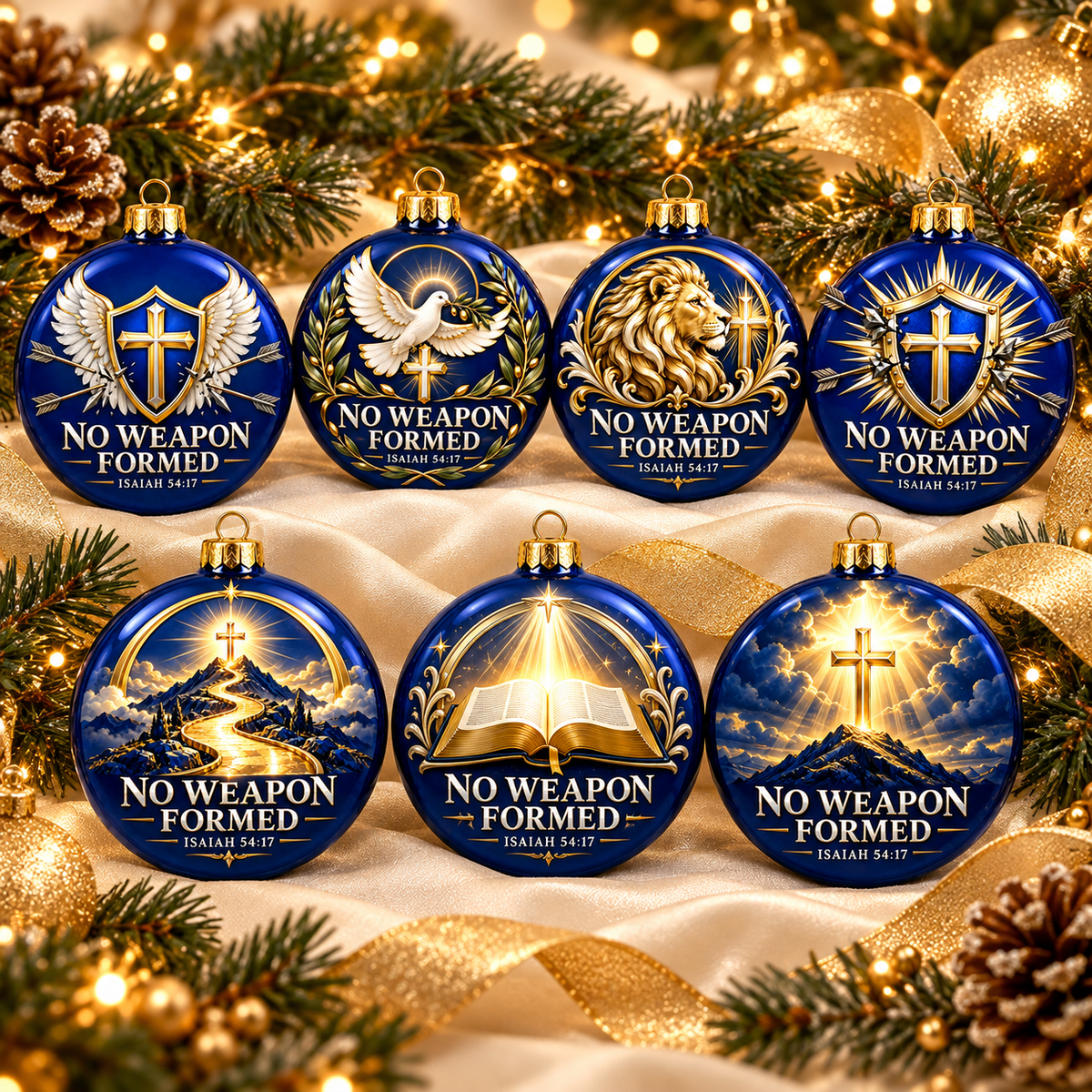 - No Weapon Formed Christian Christmas Ornament Set of 7