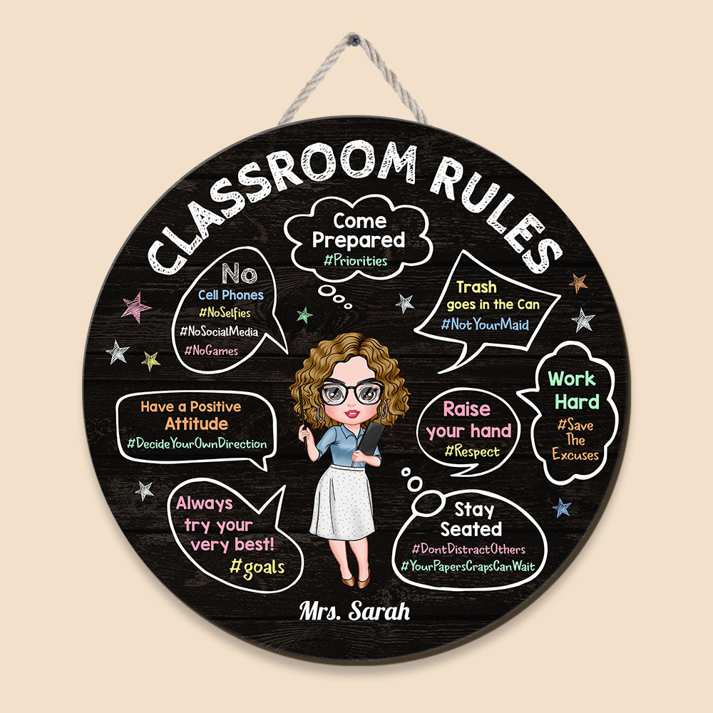 Classroom Rules - Personalized Circle Wooden Sign - Best Gift For Teacher - Giftago
