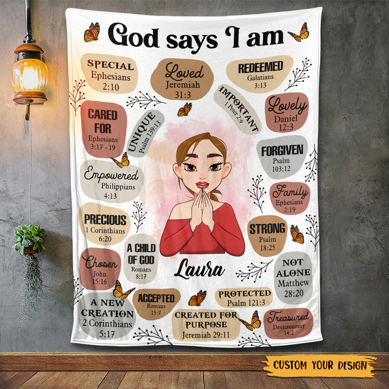 Personalized Blanket -  God Says I Am (Cartoon) - Meaningful Birthday, Christmas Gifts - Giftago
