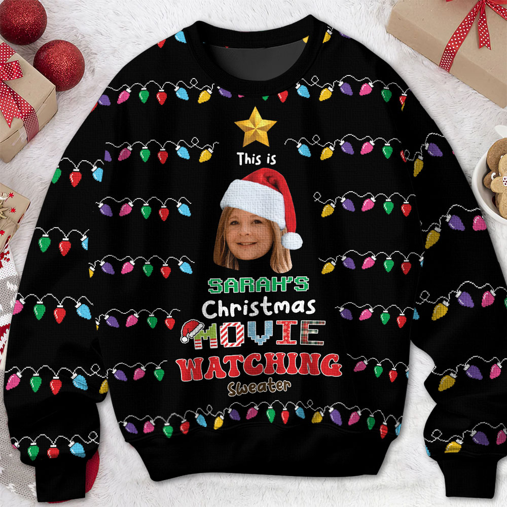 Watching Movies Custom Face - Personalized Ugly Sweater