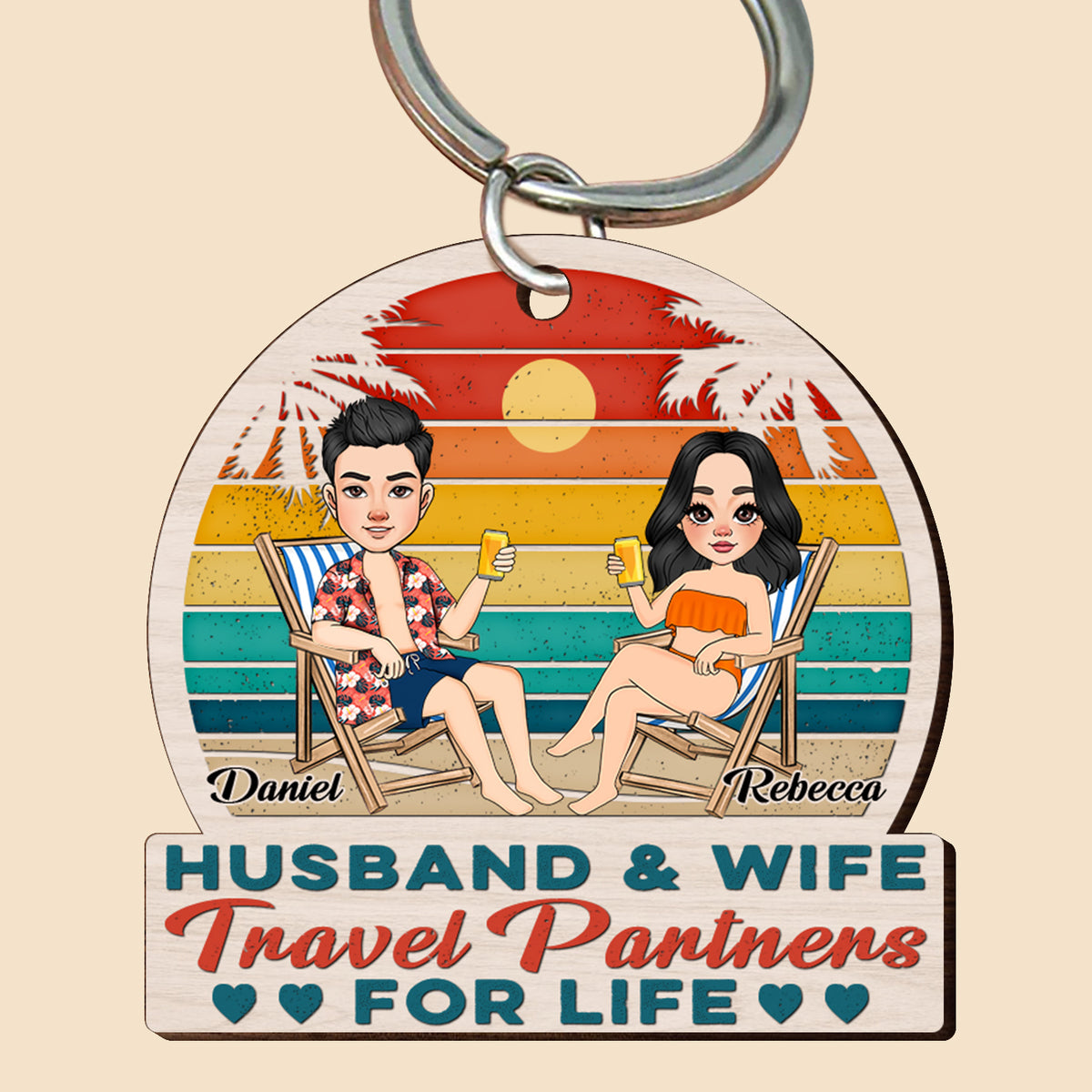 Husband & Wife - Personalized Wooden Keychain - Best Gift For Couple - Giftago