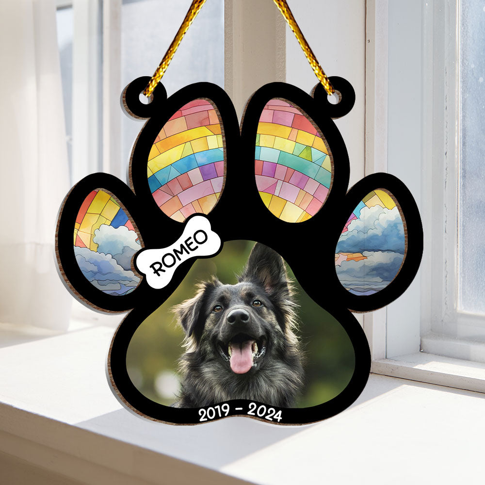 Paw Prints On My Heart - Personalized Memorial Suncatcher Ornament