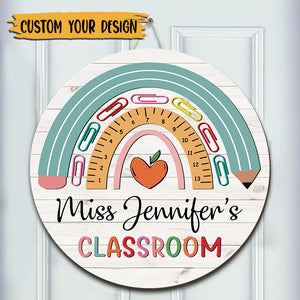 Teacher Classroom Rainbows - Personalized Round Wooden Sign - Best Gift For Teacher - Giftago