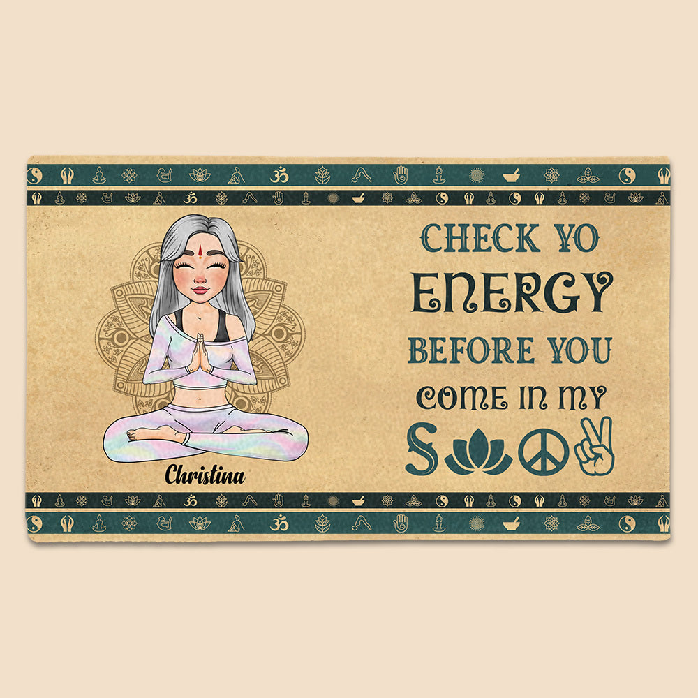 Check Yo Energy (Version 2) - Personalized Doormat - Best Gift For Yoga Lover - Giftago