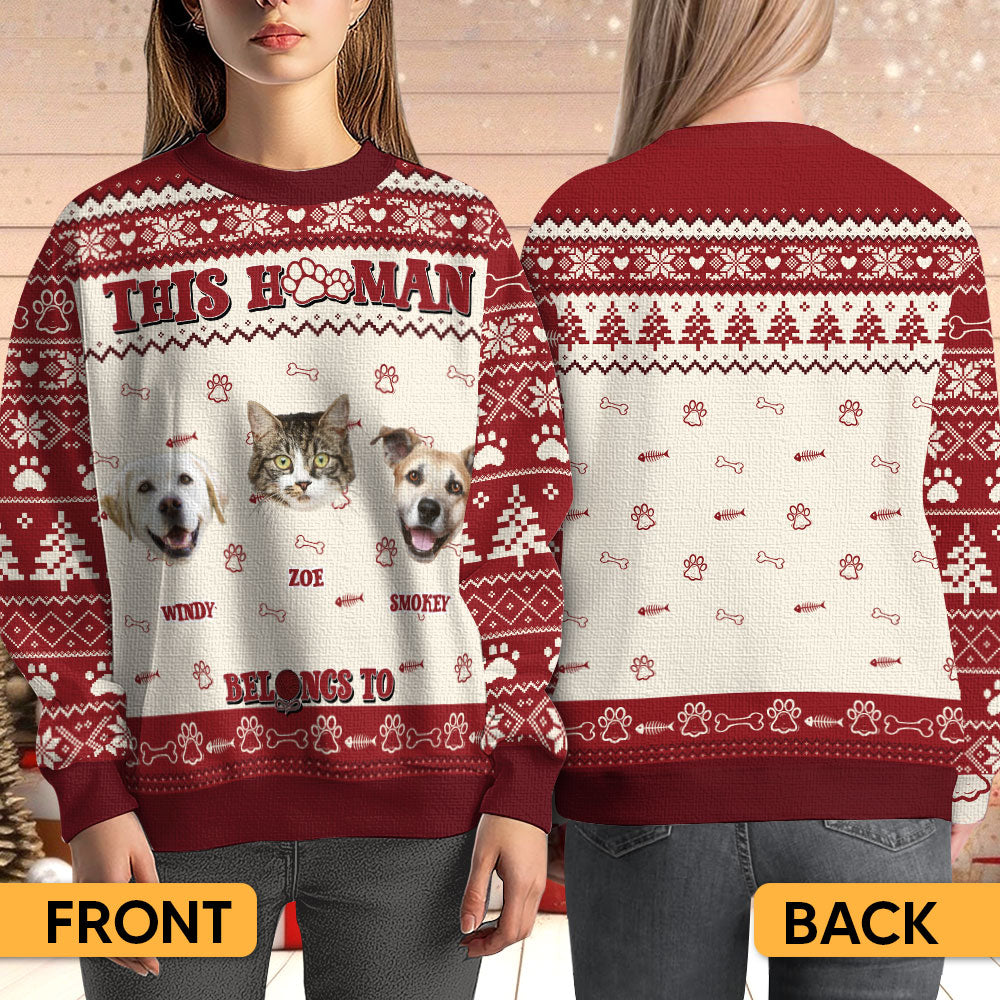 This Human Belongs To - Personalized Ugly Sweater