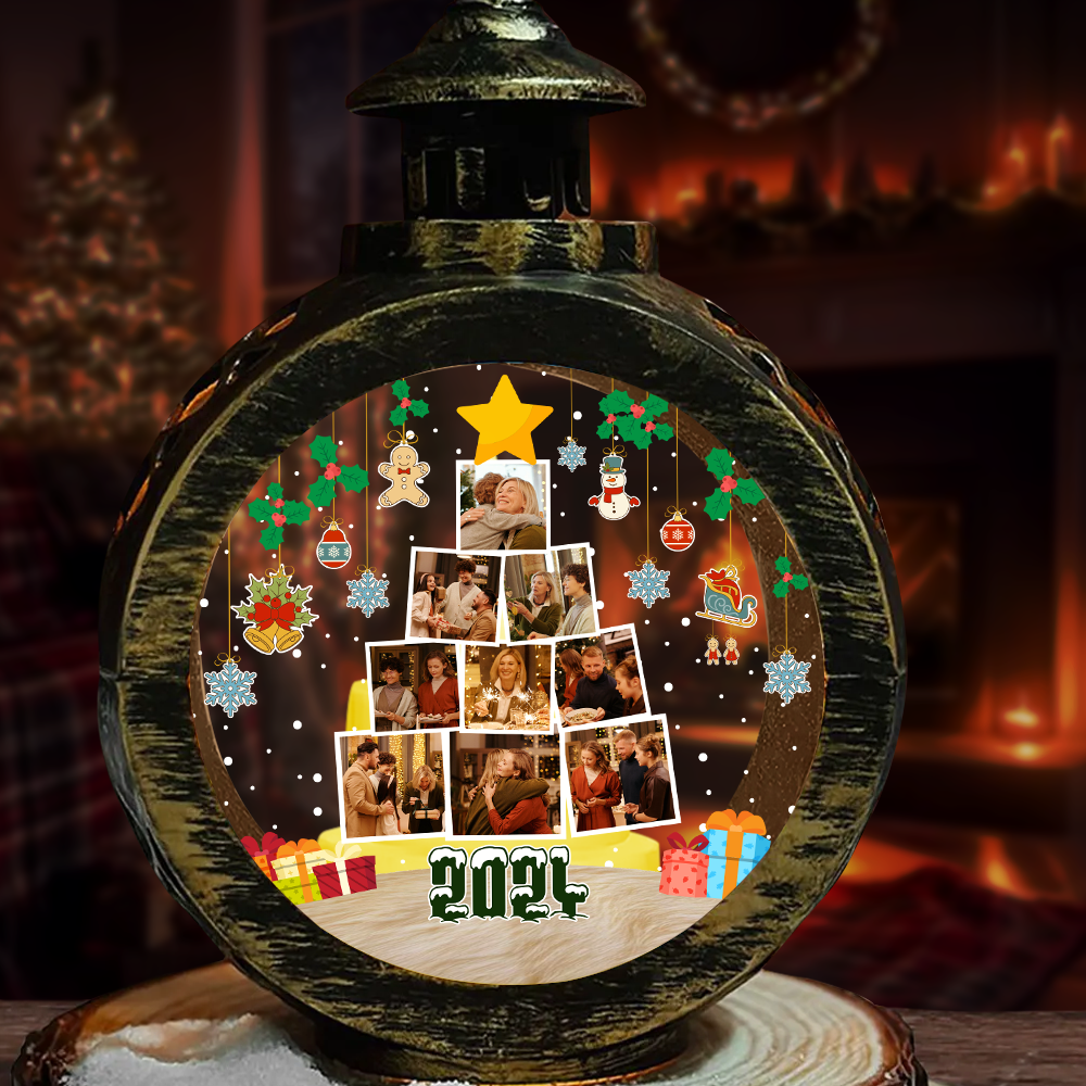 Photo Family Tree Christmas - Personalized Candlelight Lantern Ornament