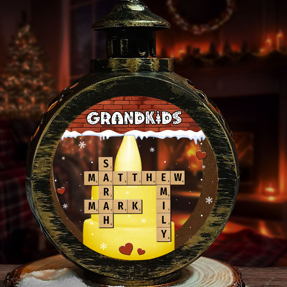 Grandkids Crossword Puzzle Art Created - Personalized Candlelight Lantern Ornament