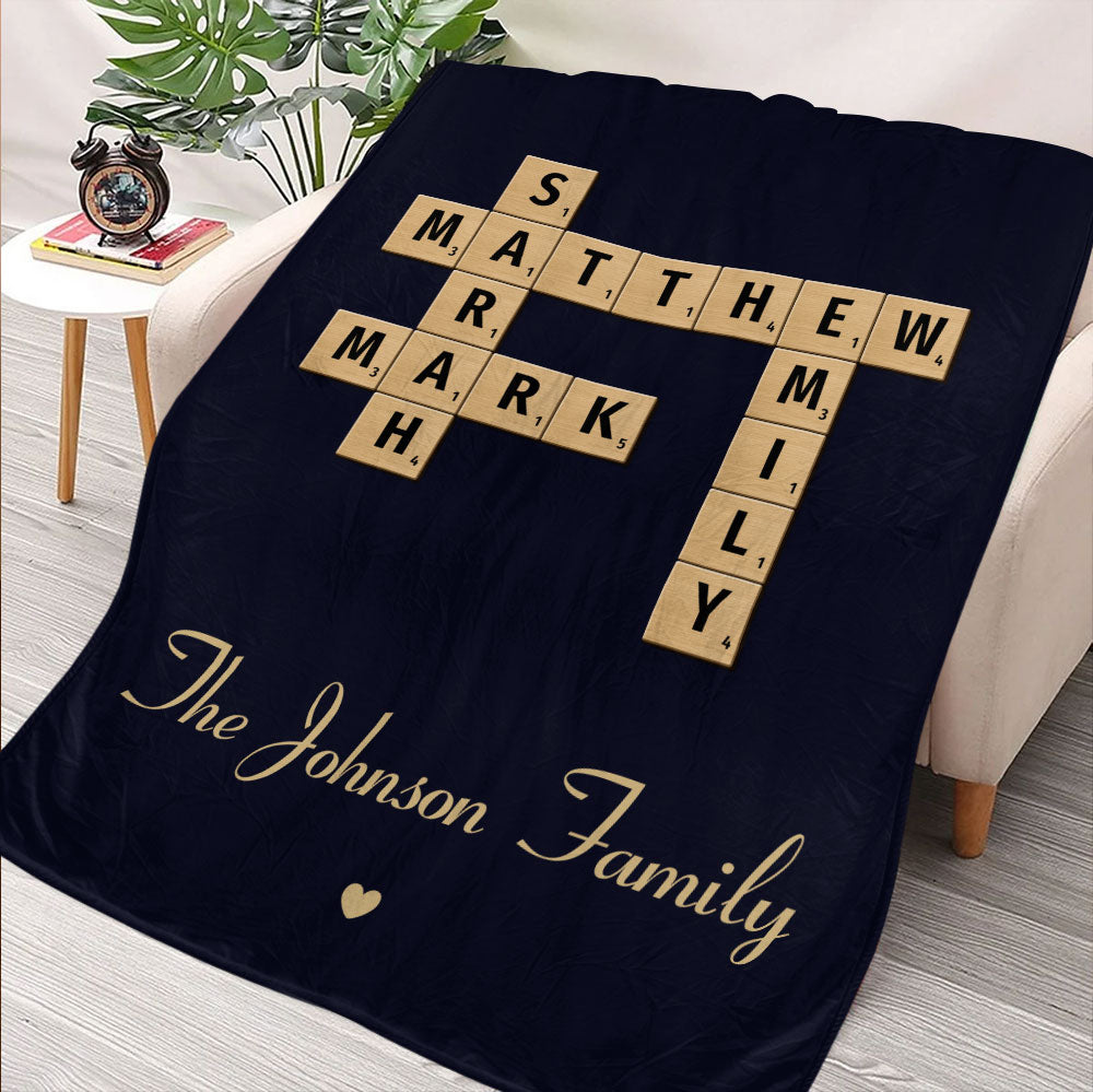 Family Crossword Puzzle Art Created In A Moment Blanket - Personalized Blanket