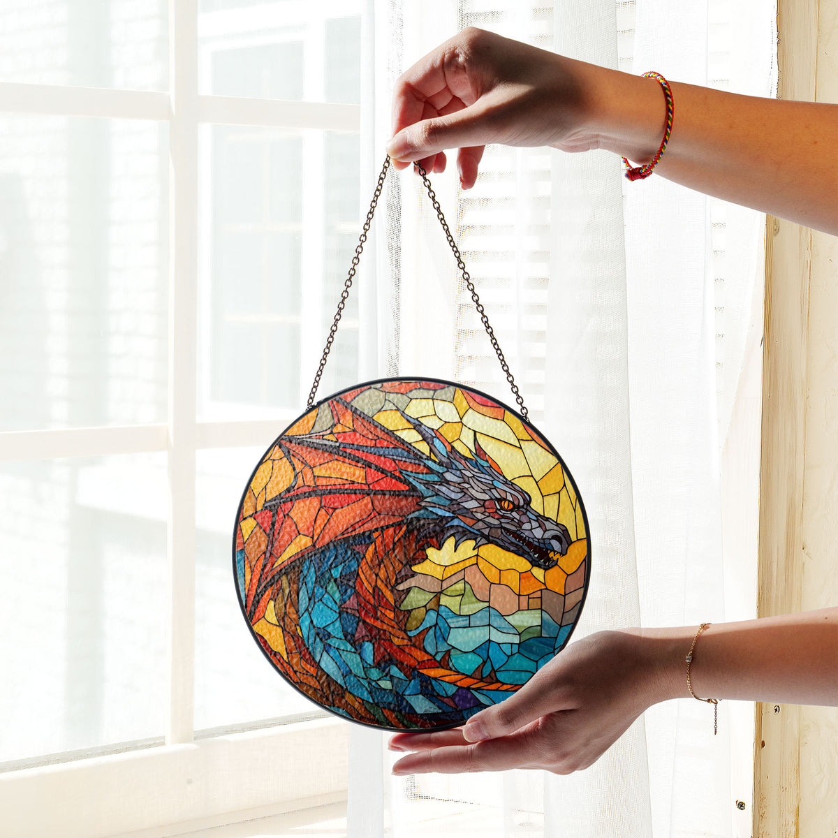 Obsidian Firestorm Stained Glass Window Hanging Suncatcher