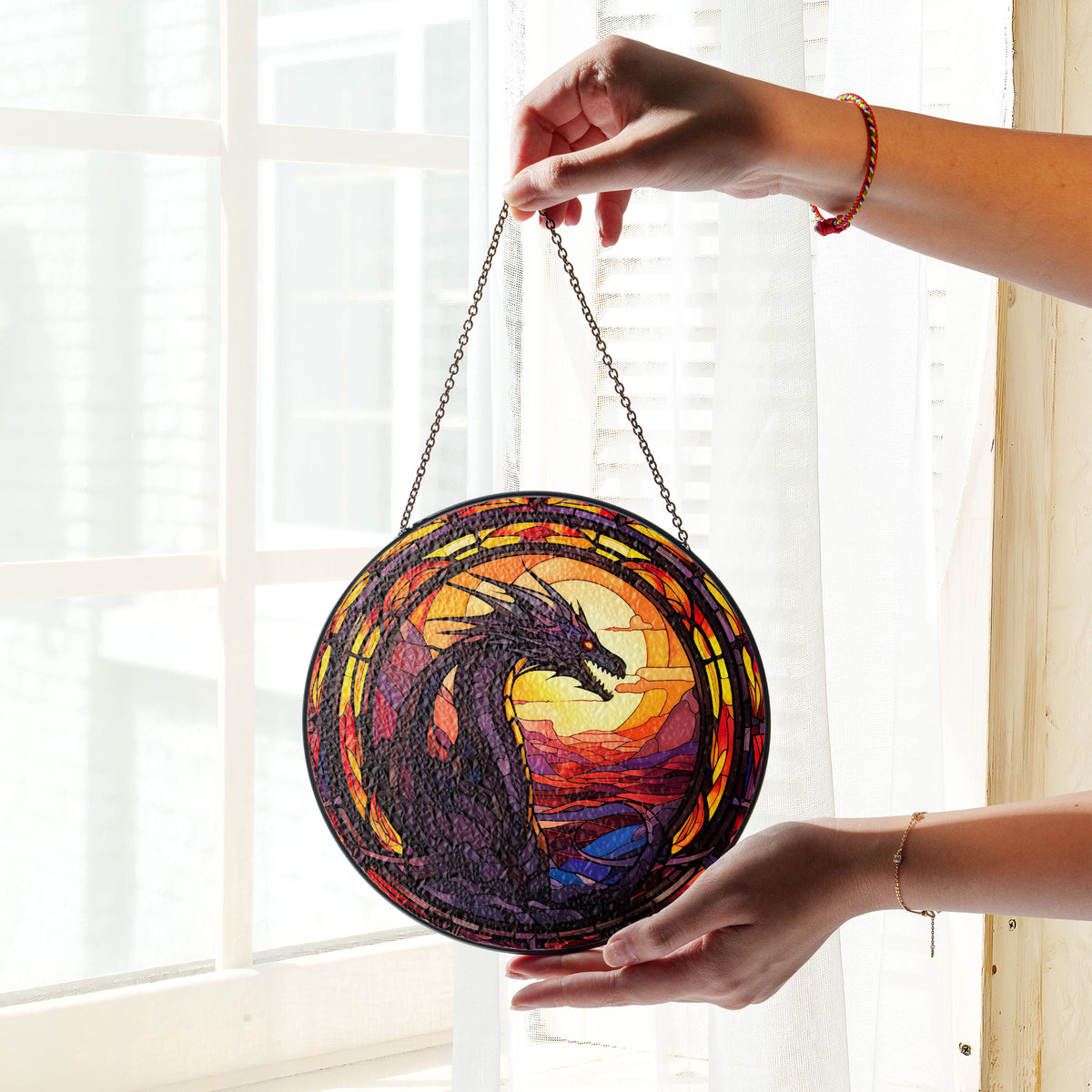 Radiant Sunfire Stained Glass Window Hanging Suncatcher