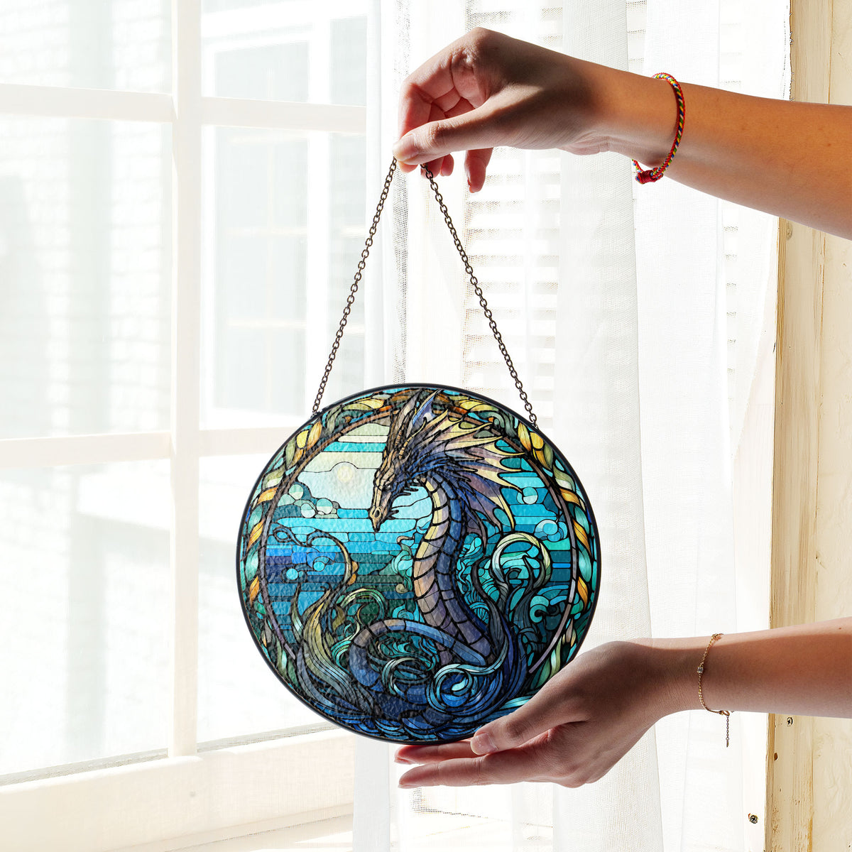 Fiery Sovereign Stained Glass Window Hanging Suncatcher