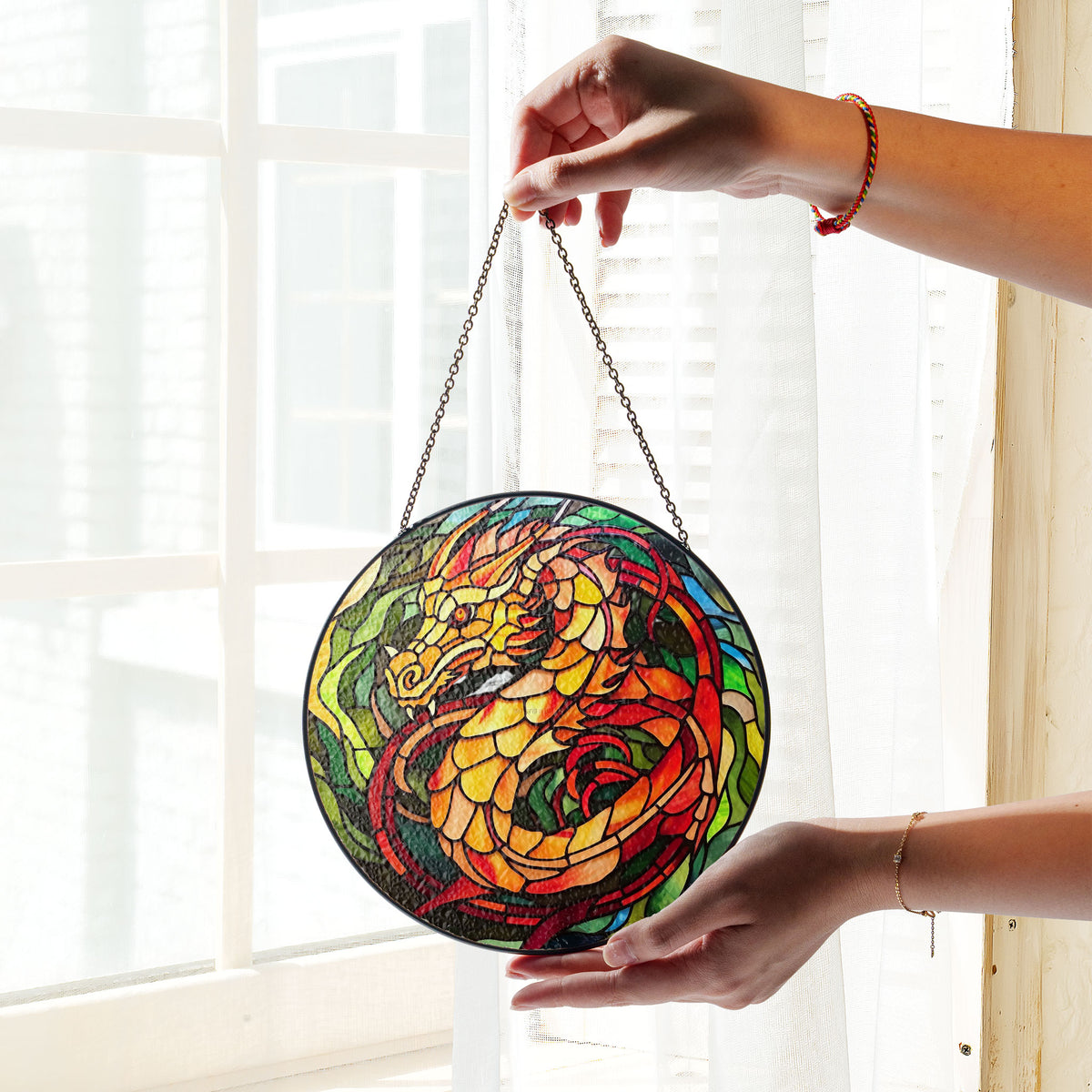 Solarflare Serpent Stained Glass Window Hanging Suncatcher