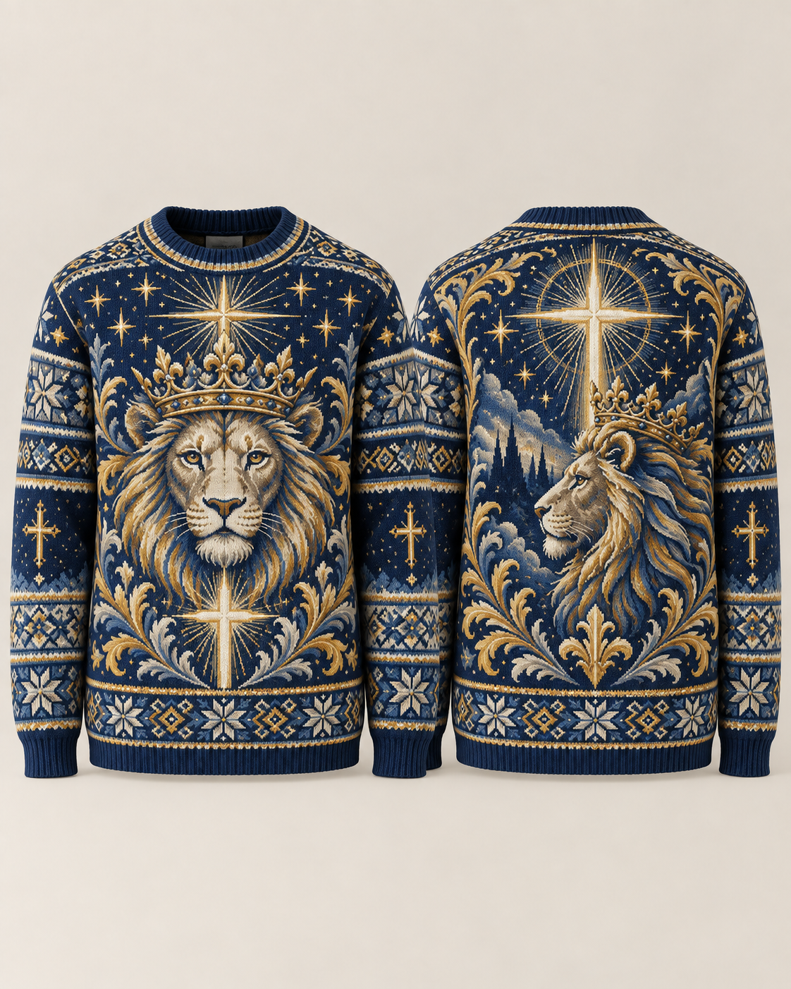 Lion of Judah Guiding Light Navy Christian Sweater