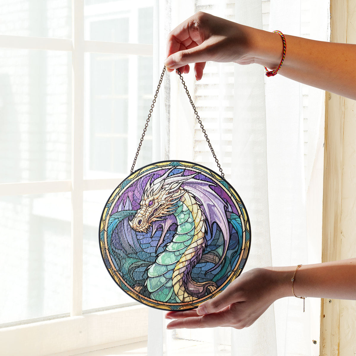 Opal Flamebinder Stained Glass Window Hanging Suncatcher