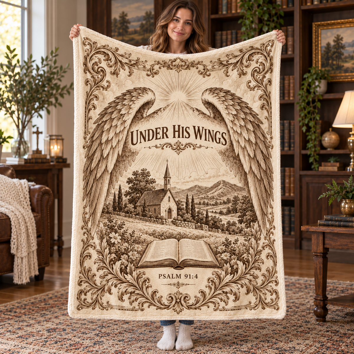 Under His Wings – Psalm 91:4 Christian Faith Blanket