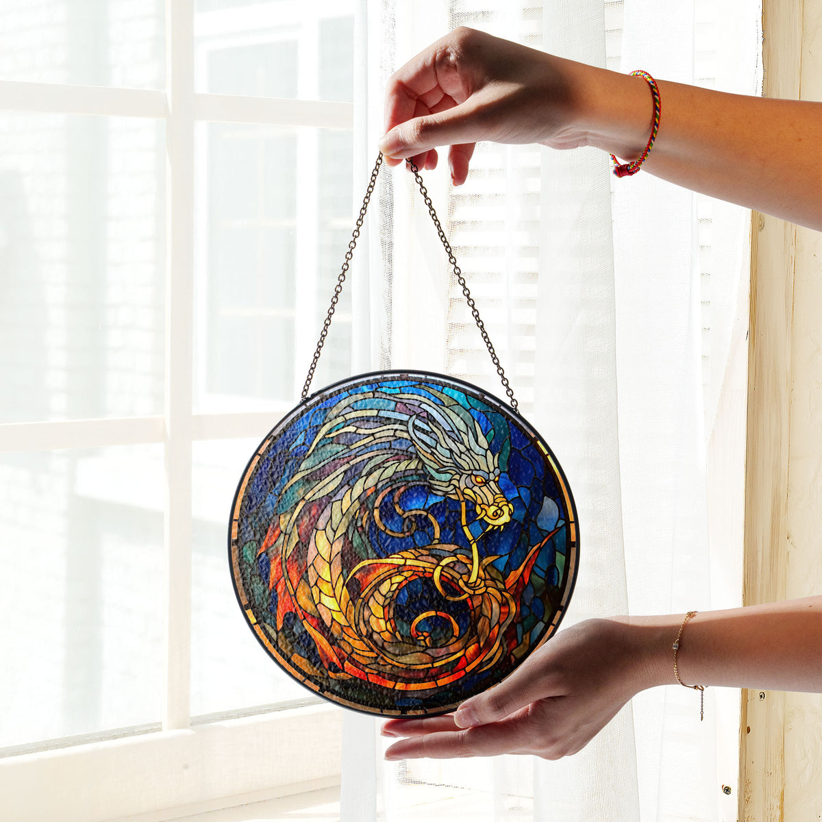 Gilded Nightwings Stained Glass Window Hanging Suncatcher