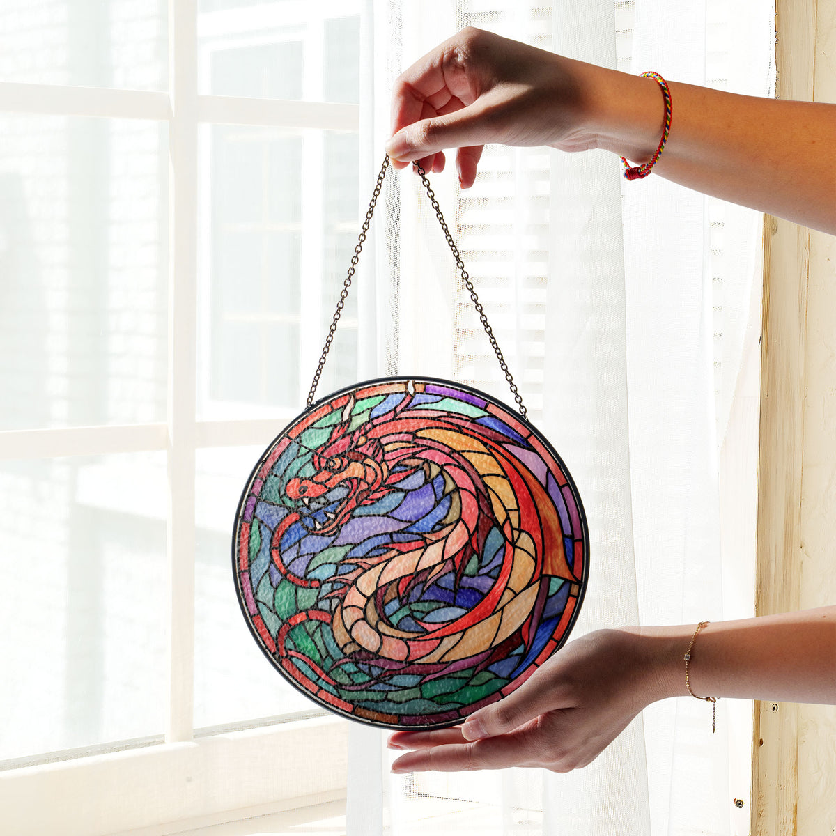 Ruby Blaze Stained Glass Window Hanging Suncatcher