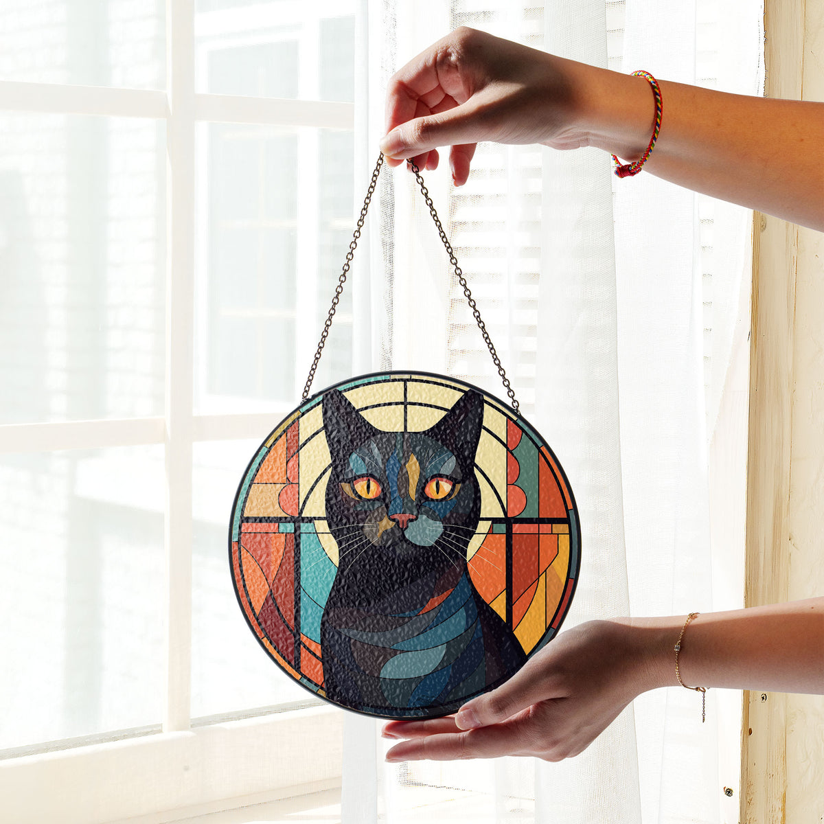 Moonlit Gaze Stained Glass Window Hanging Suncatcher