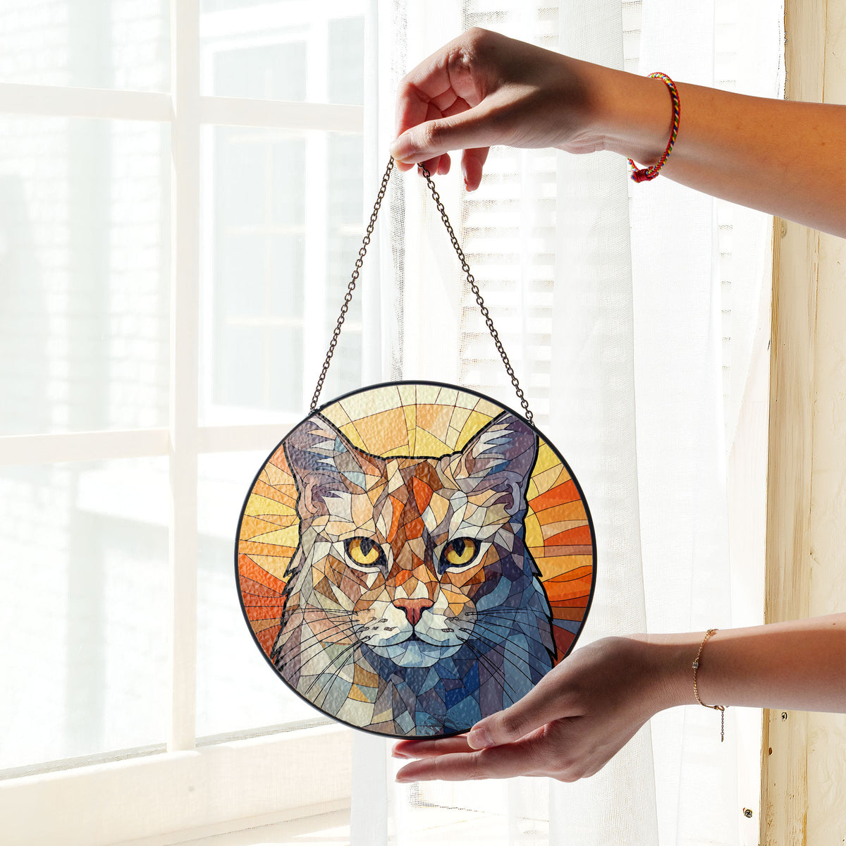 Golden Eyes of Dawn Stained Glass Window Hanging Suncatcher