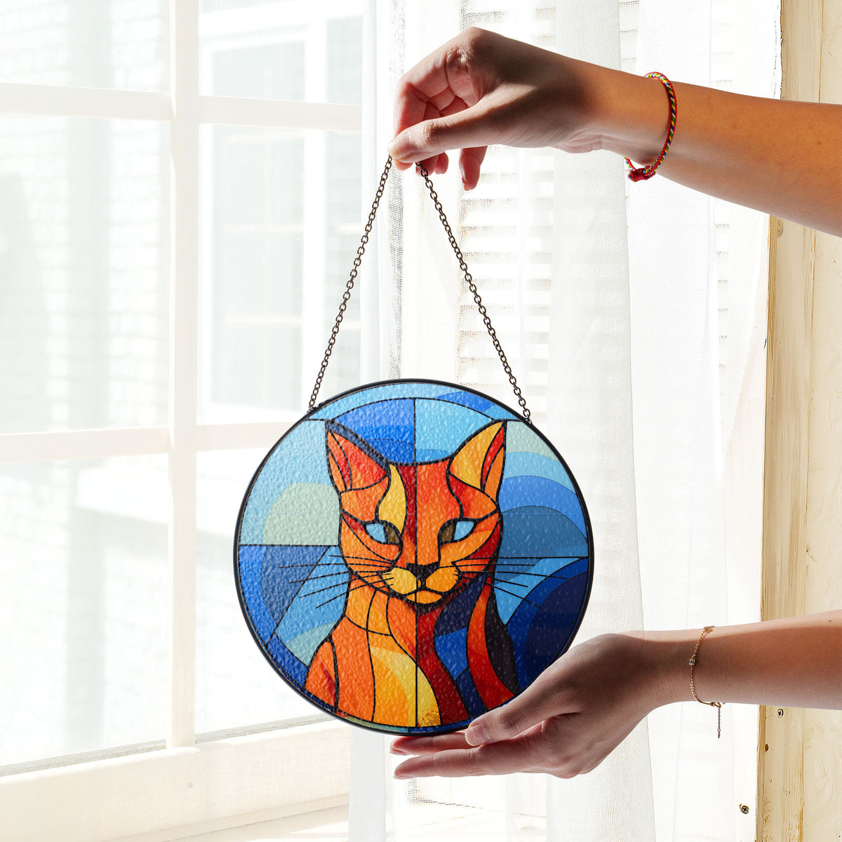 Amber Firefur Stained Glass Window Hanging Suncatcher
