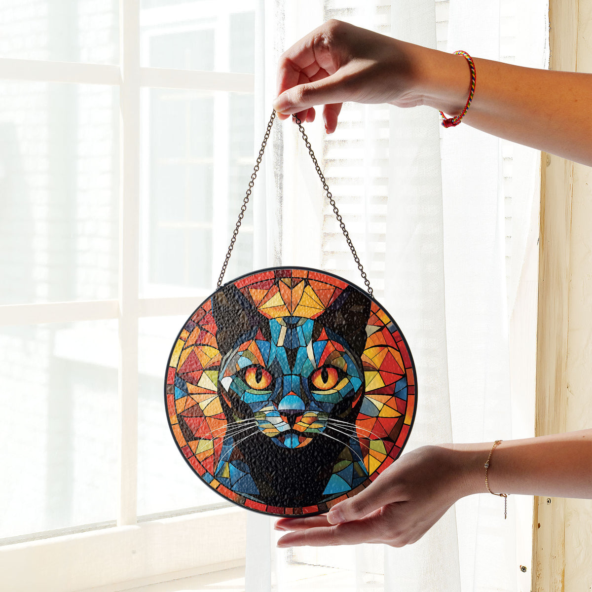 Autumn Flame Stained Glass Window Hanging Suncatcher