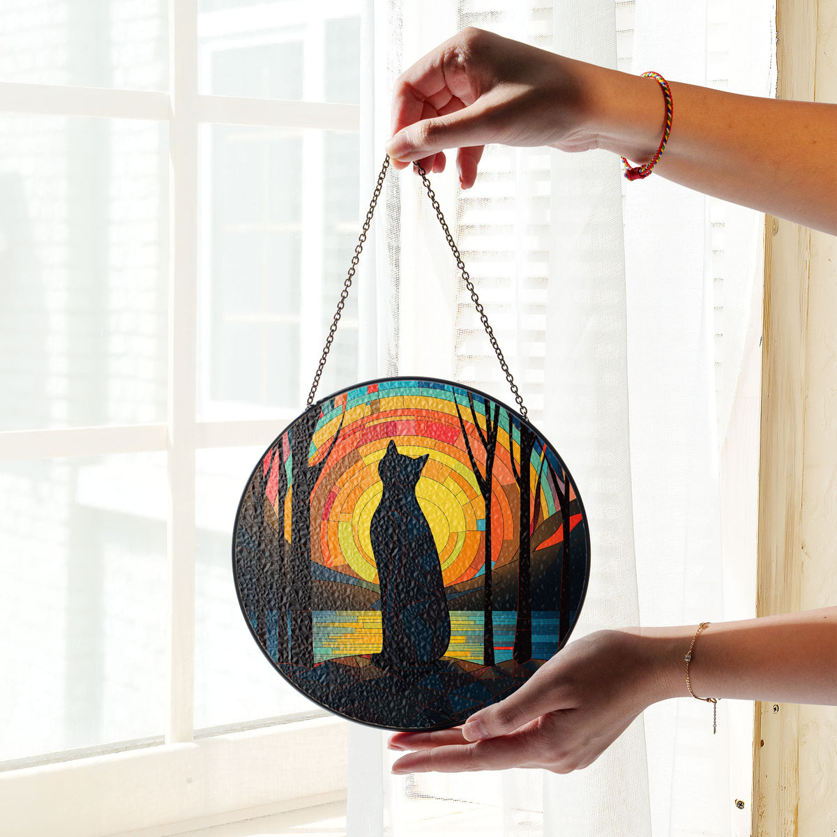 Sunset Silhouette Stained Glass Window Hanging Suncatcher