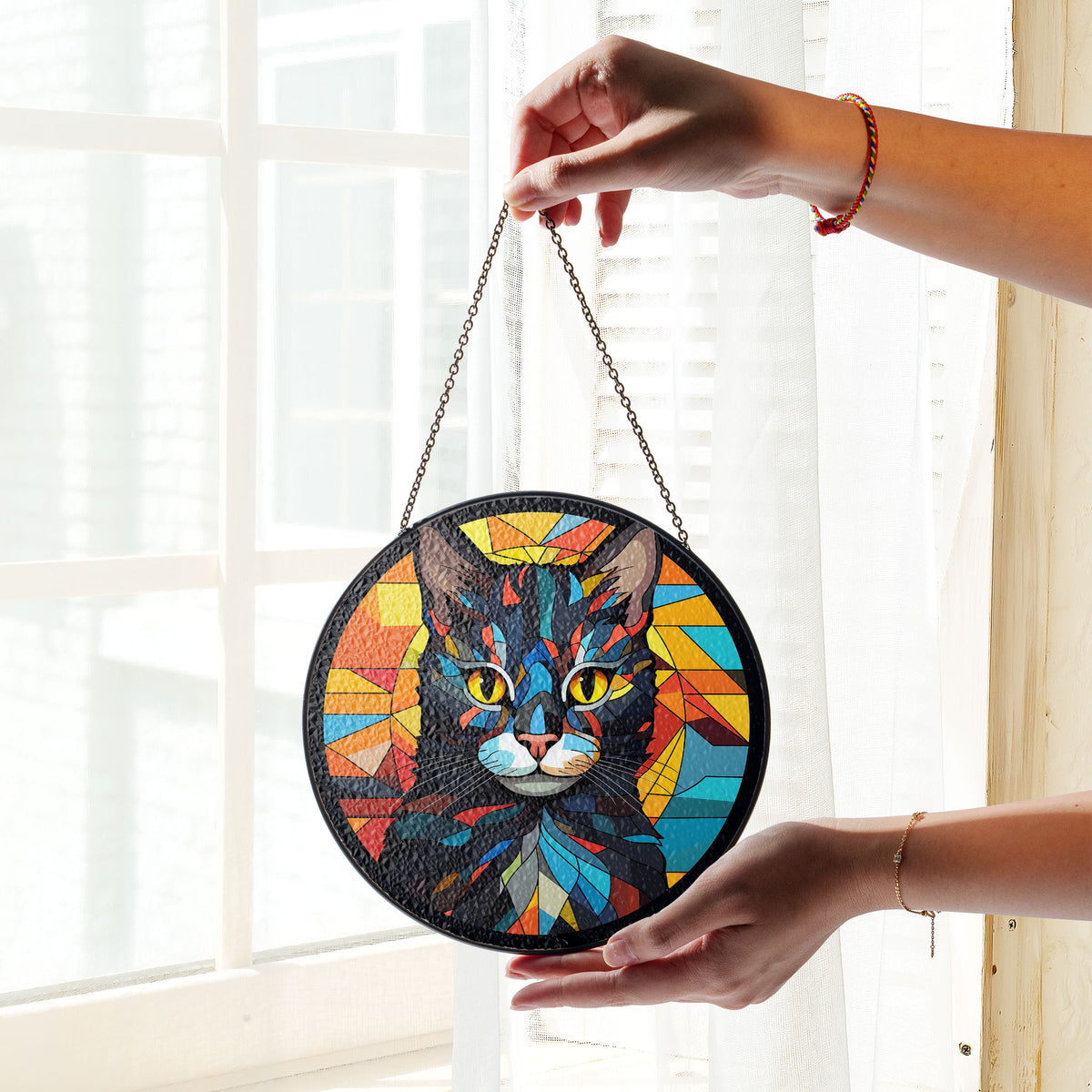 Radiant Paws Stained Glass Window Hanging Suncatcher