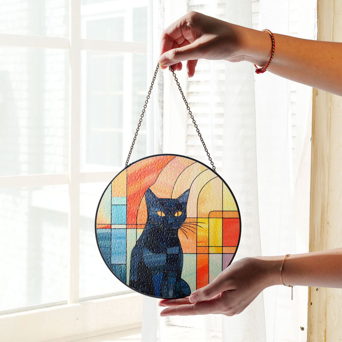 Solarflare Feline Stained Glass Window Hanging Suncatcher