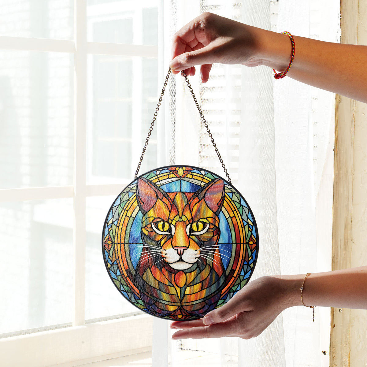 Flareheart Feline Stained Glass Window Hanging Suncatcher