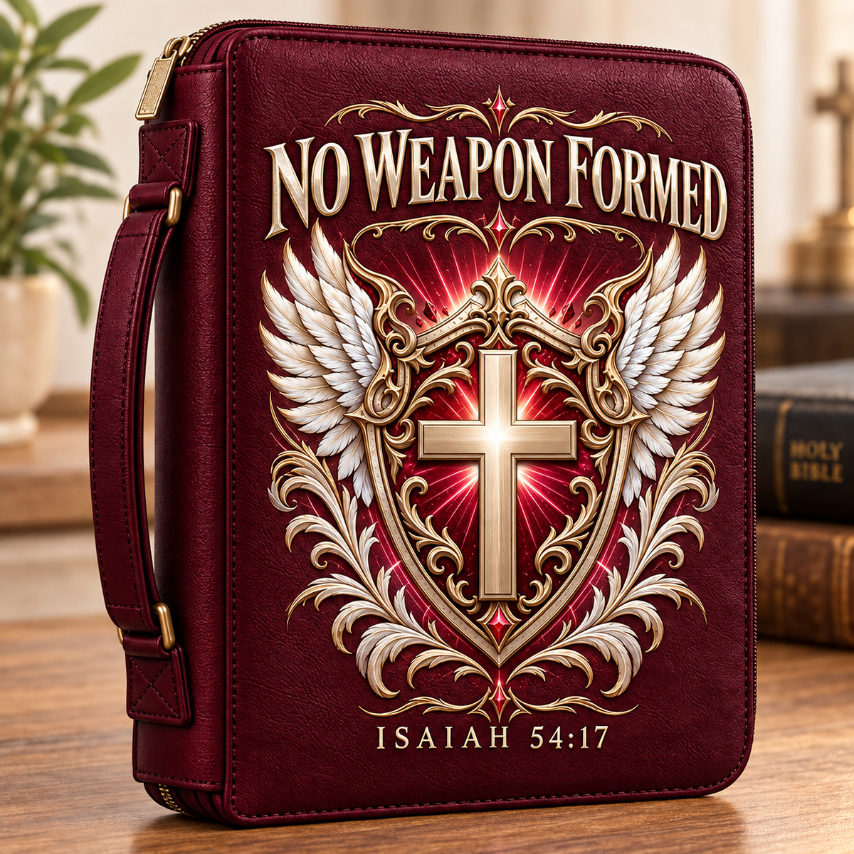 No Weapon Formed – Crowned Grace Burgundy Bible Cover