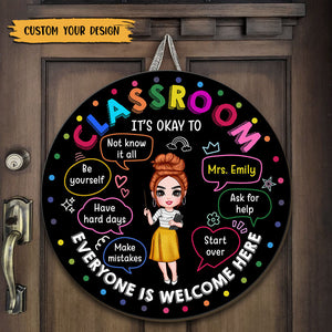 Classroom, Everyone Is Welcome Here - Personalized Circle Wooden Sign - Best Gift For Teacher - Giftago