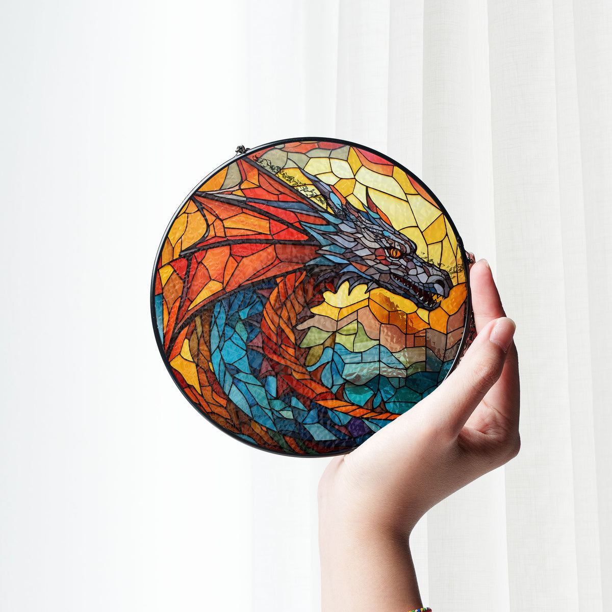 Obsidian Firestorm Stained Glass Window Hanging Suncatcher