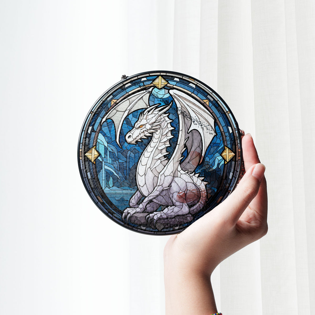 Stormbringer Dragon Stained Glass Window Hanging Suncatcher