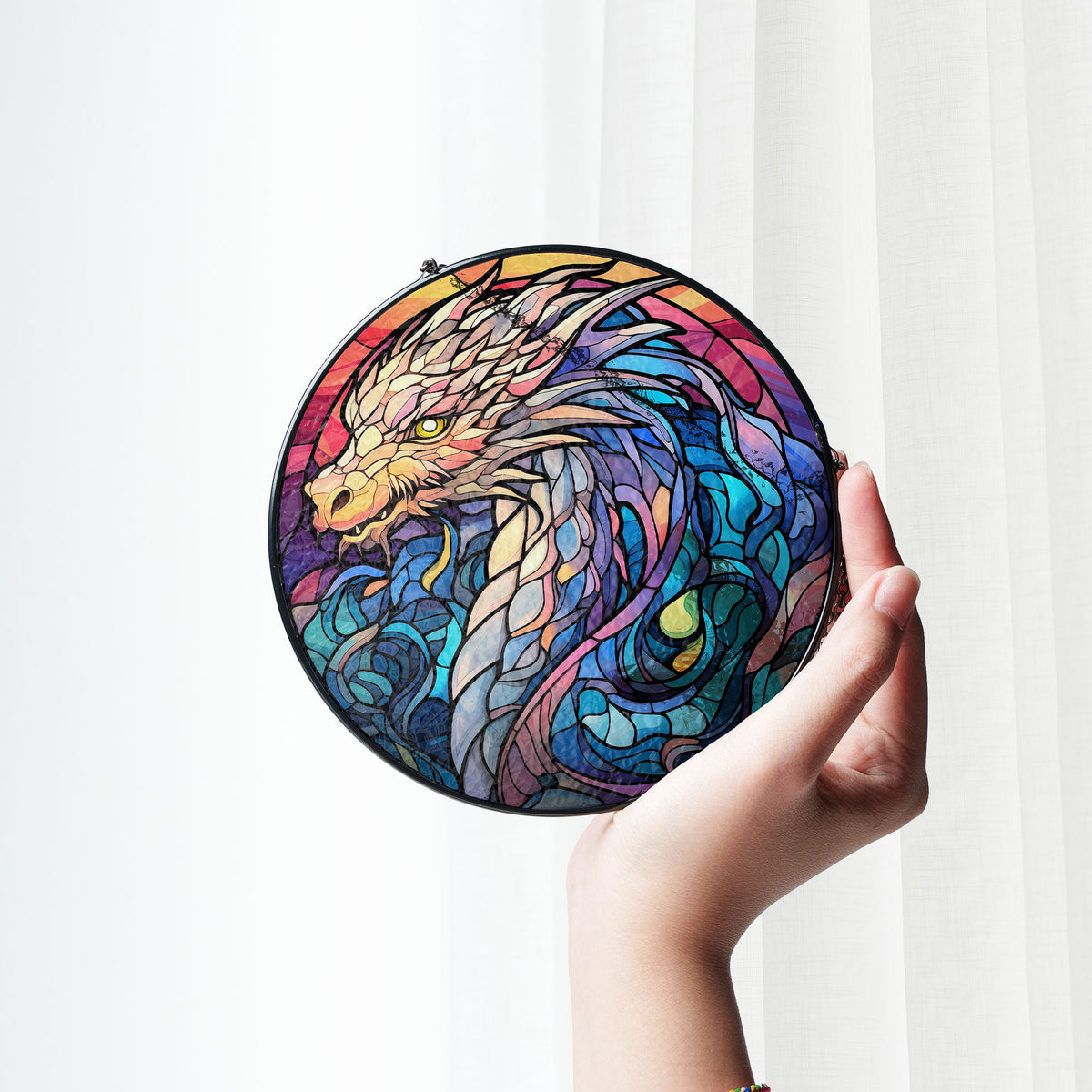 Flameheart Dragon Stained Glass Window Hanging Suncatcher