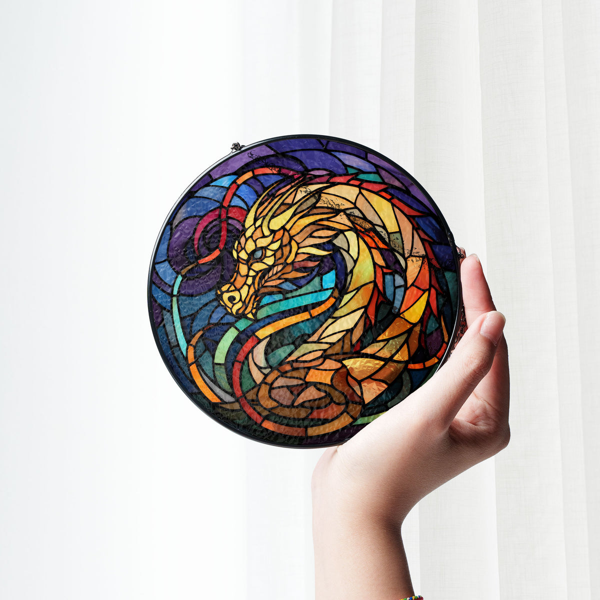 Azure Skyfire Stained Glass Window Hanging Suncatcher