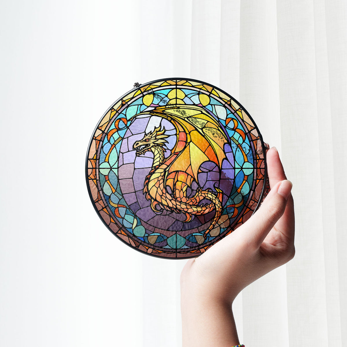 Dragon of Eternal Flame Stained Glass Window Hanging Suncatcher