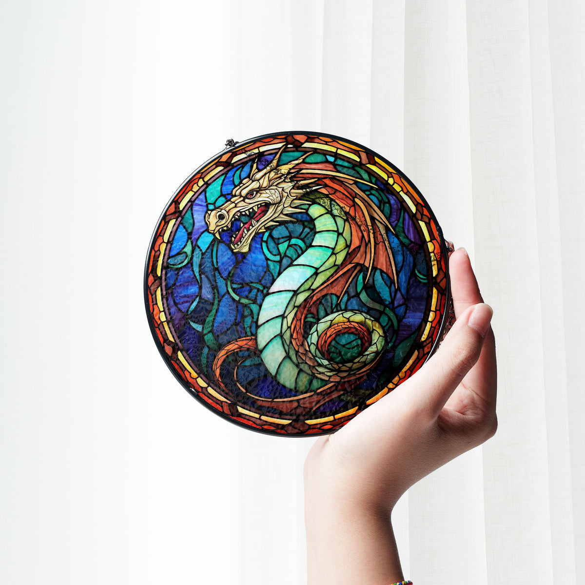 Stormscale Wyrm Stained Glass Window Hanging Suncatcher