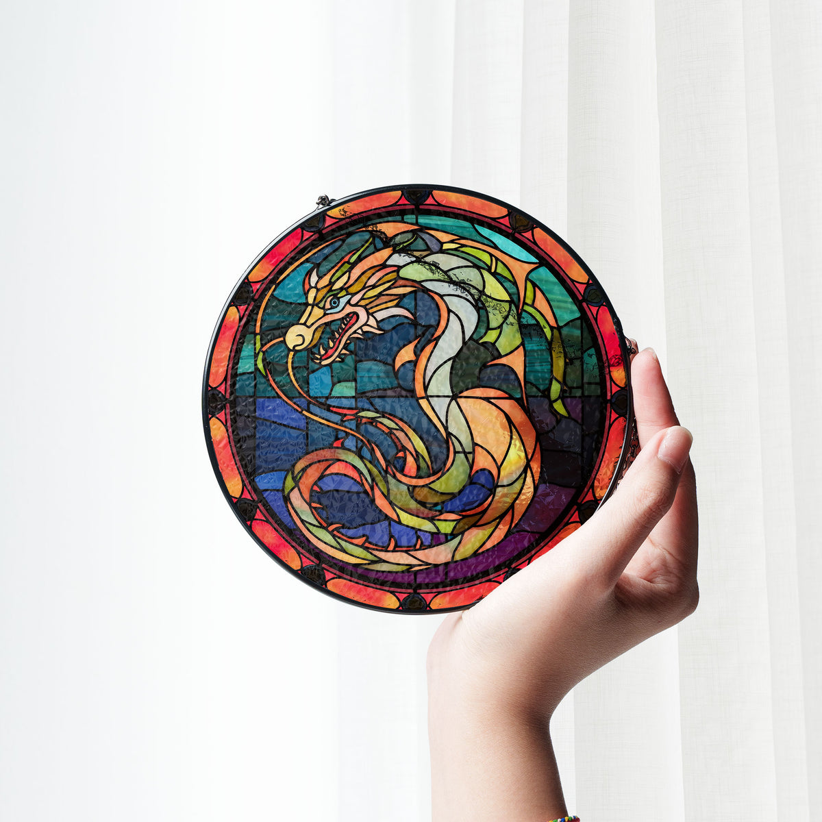 Dragon of the Mystic Moon Stained Glass Window Hanging Suncatcher