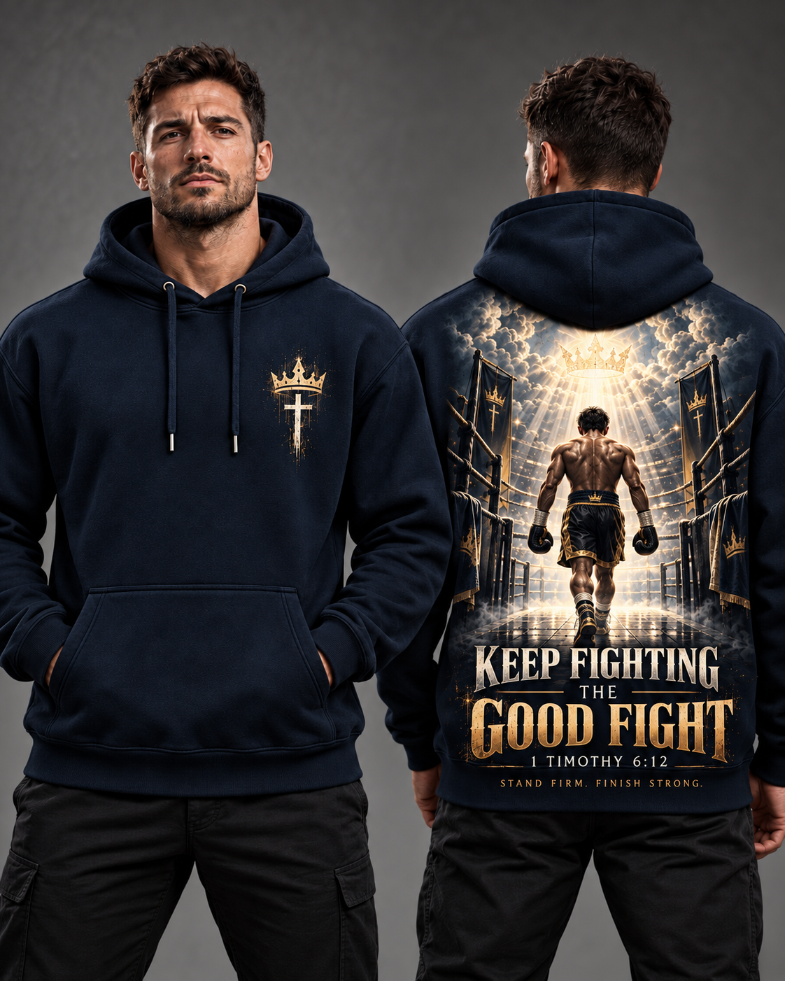 Fight the Good Fight – Finish Strong Midnight Navy Christian Hoodie