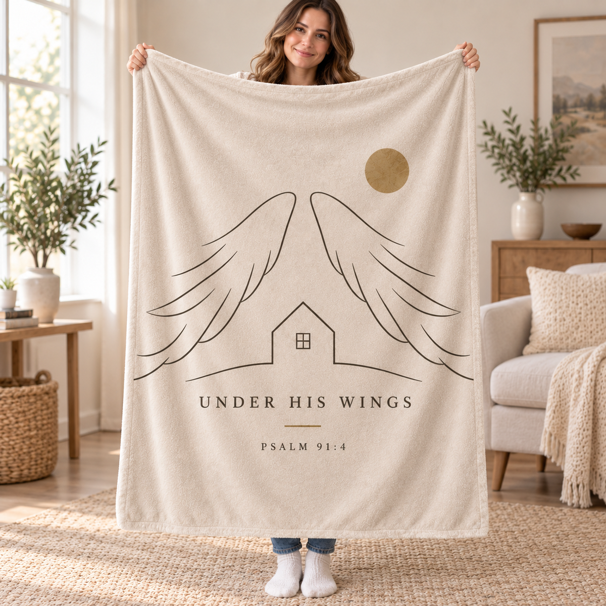 Under His Wings – Minimalist Psalm 91:4 Christian Blanket