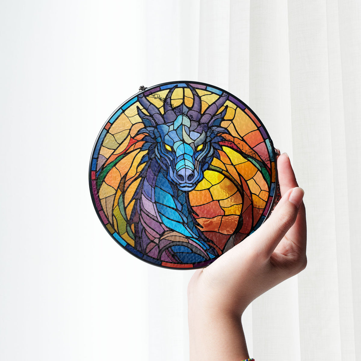 Crimson Inferno Stained Glass Window Hanging Suncatcher