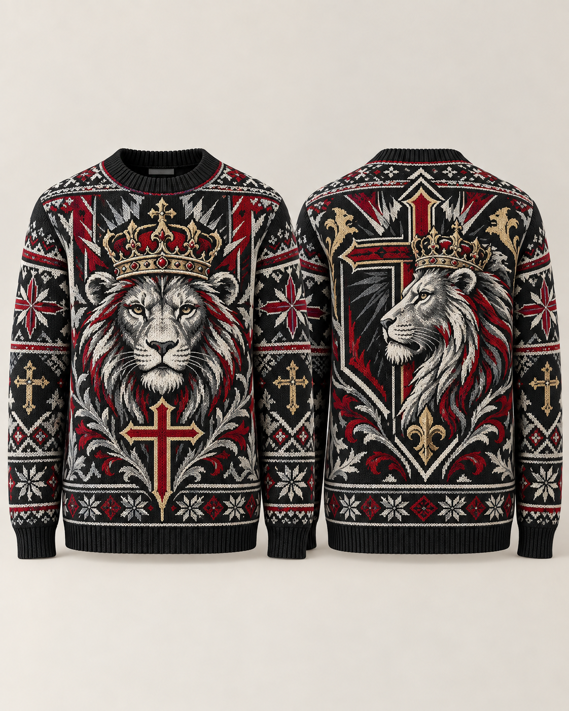 Lion of Judah Royal Warrior Black & Red Christian Sweater