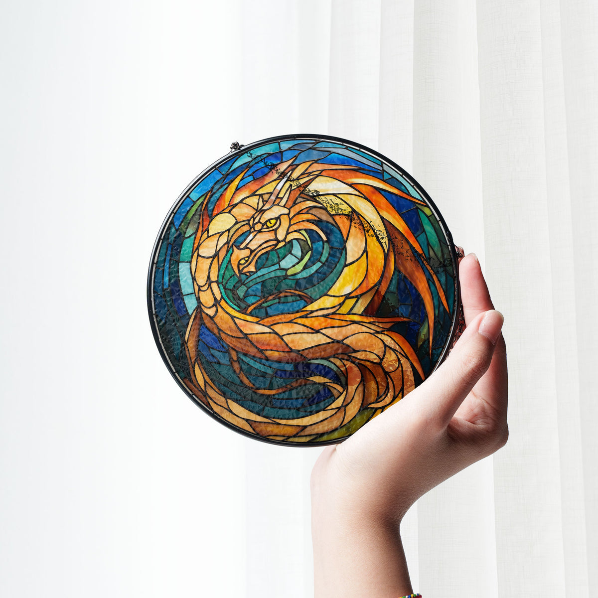 Golden Emberwing Stained Glass Window Hanging Suncatcher