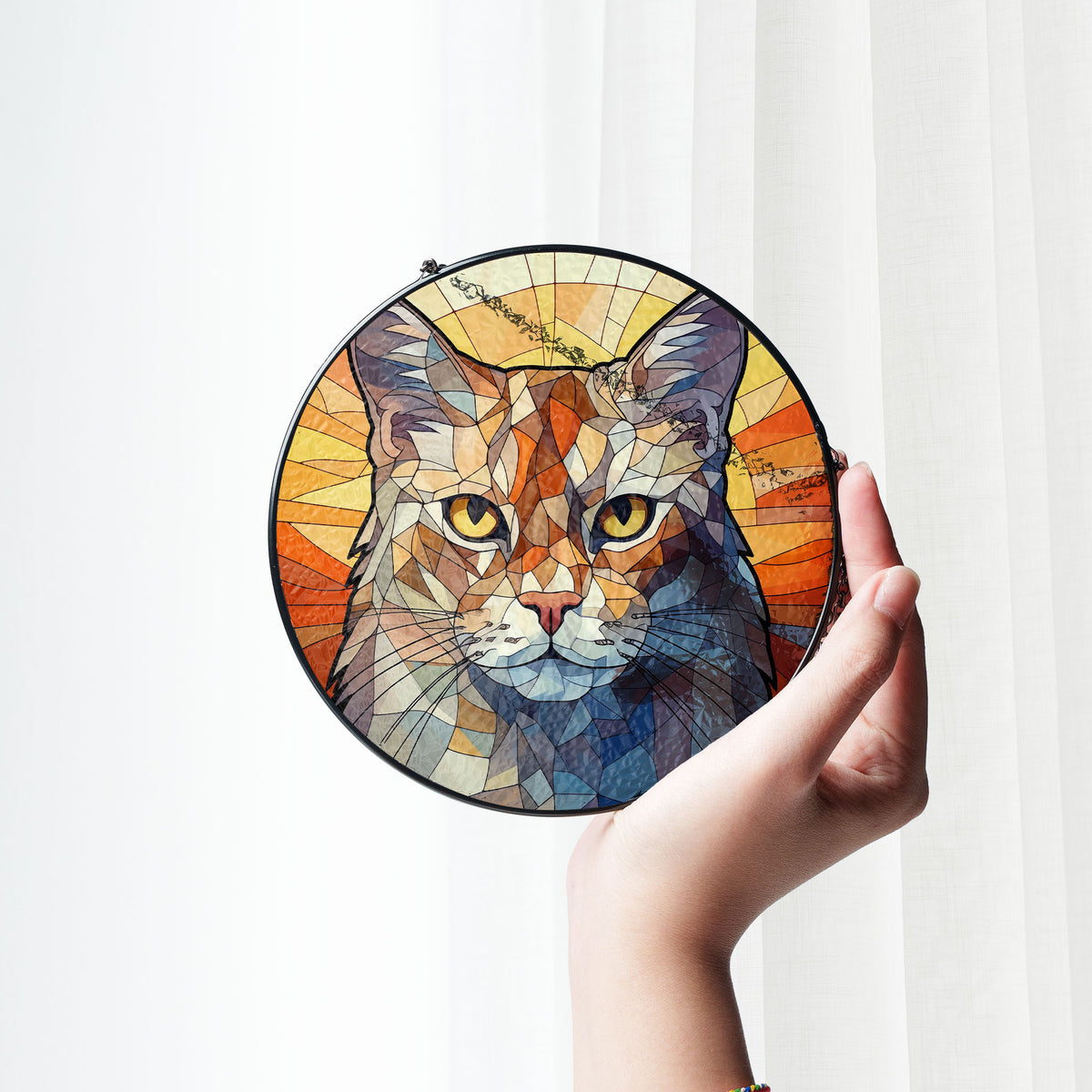Golden Eyes of Dawn Stained Glass Window Hanging Suncatcher