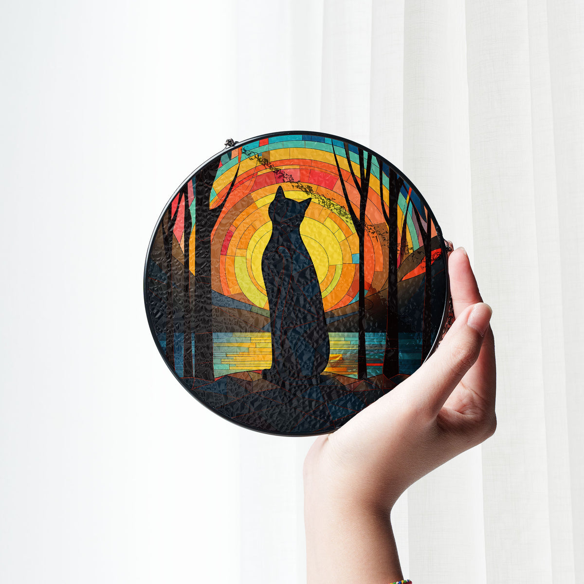 Sunset Silhouette Stained Glass Window Hanging Suncatcher