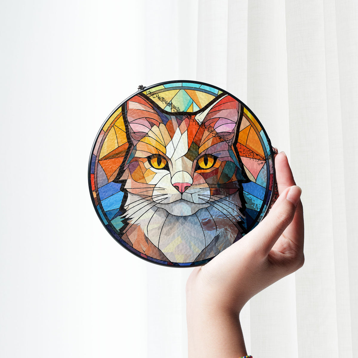 Celestial Cat Stained Glass Window Hanging Suncatcher
